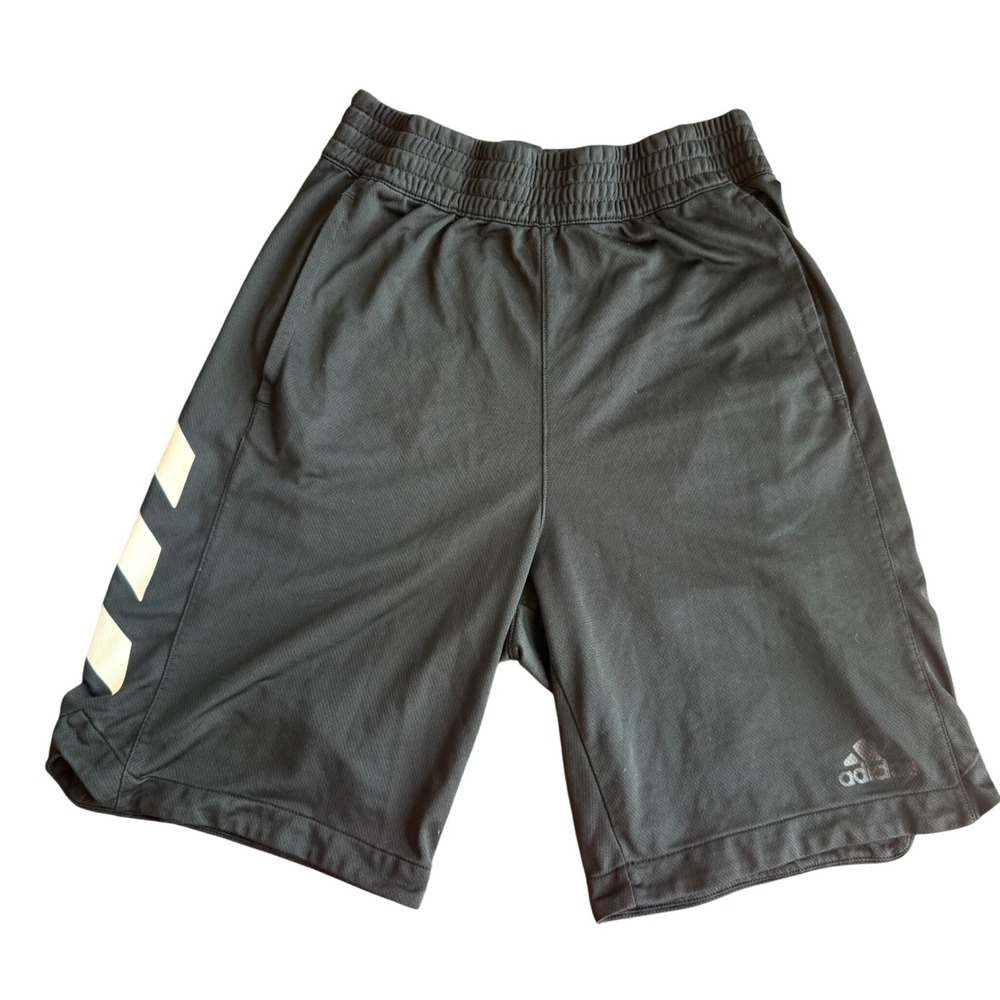 Adidas Basketball Shorts Kids Med Black White Striped Mesh Athletic Gym Pocket